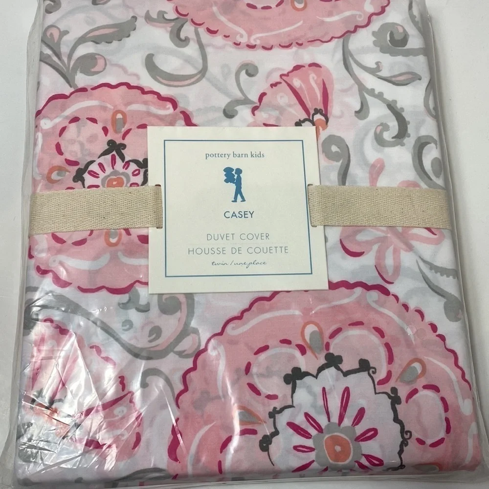 Pottery Barn Kids Casey pink twin duvet cover NWT